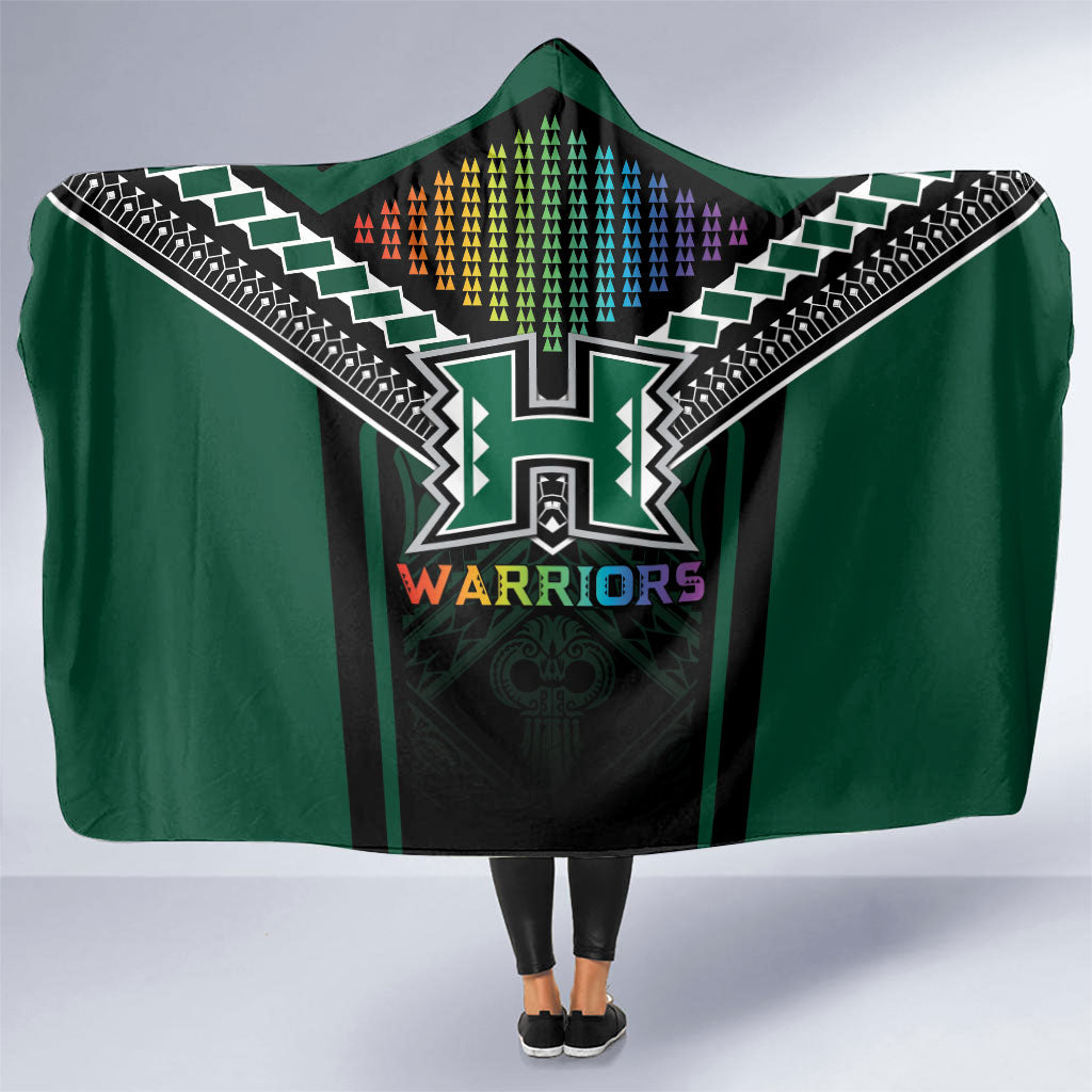 Hawaii Warriors Football Hooded Blanket Rainbow Kakau Pattern Black