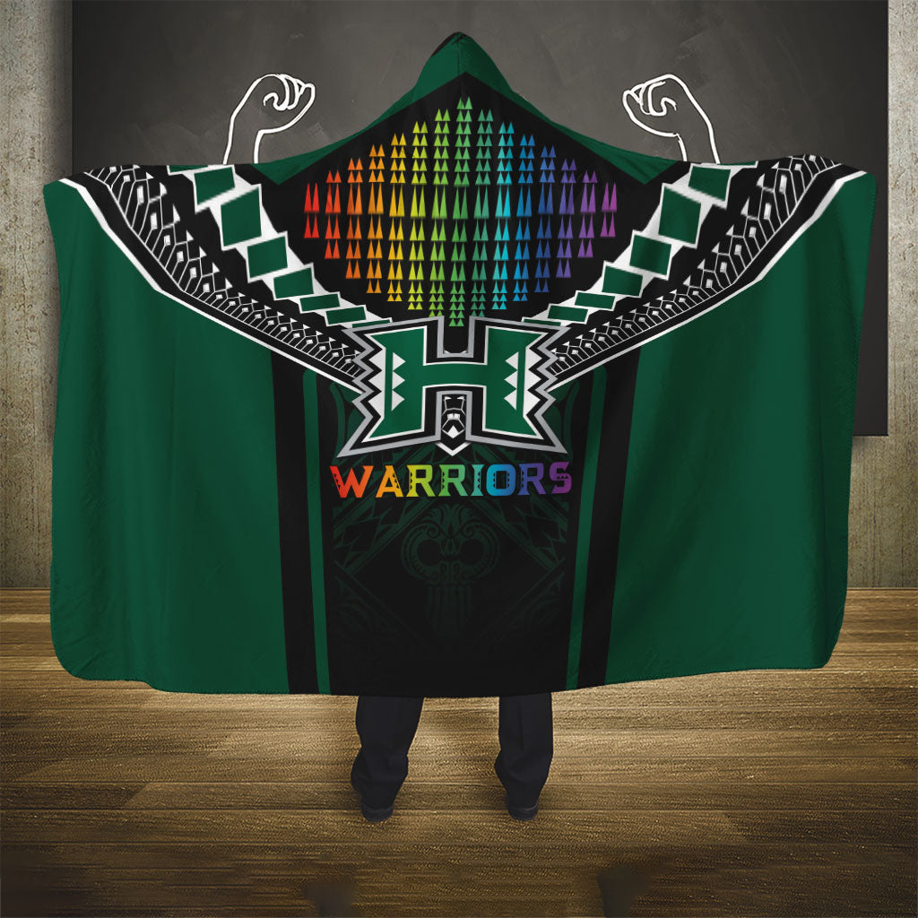 Hawaii Warriors Football Hooded Blanket Rainbow Kakau Pattern Black