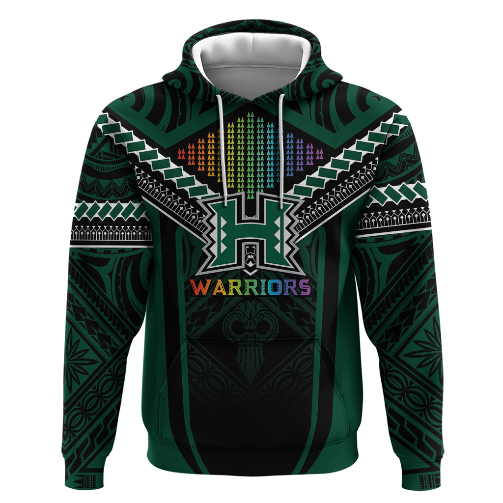 Custom Hawaii Warriors Football Hoodie Rainbow Kakau Pattern Black
