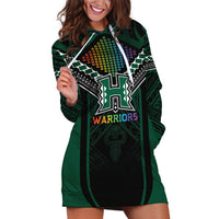 Custom Hawaii Warriors Football Hoodie Dress Rainbow Kakau Pattern Black LT05 Black - Polynesian Pride