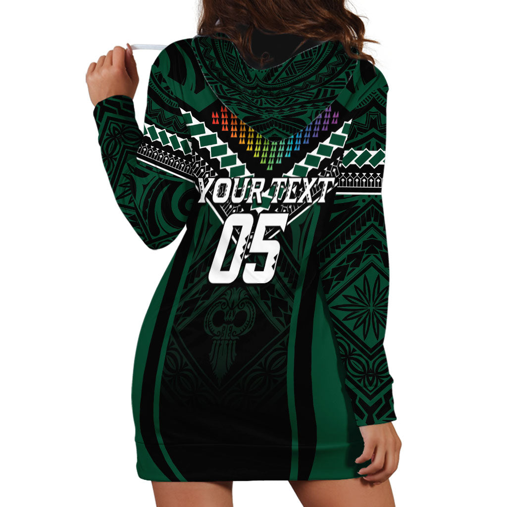 Custom Hawaii Warriors Football Hoodie Dress Rainbow Kakau Pattern Black LT05 - Polynesian Pride