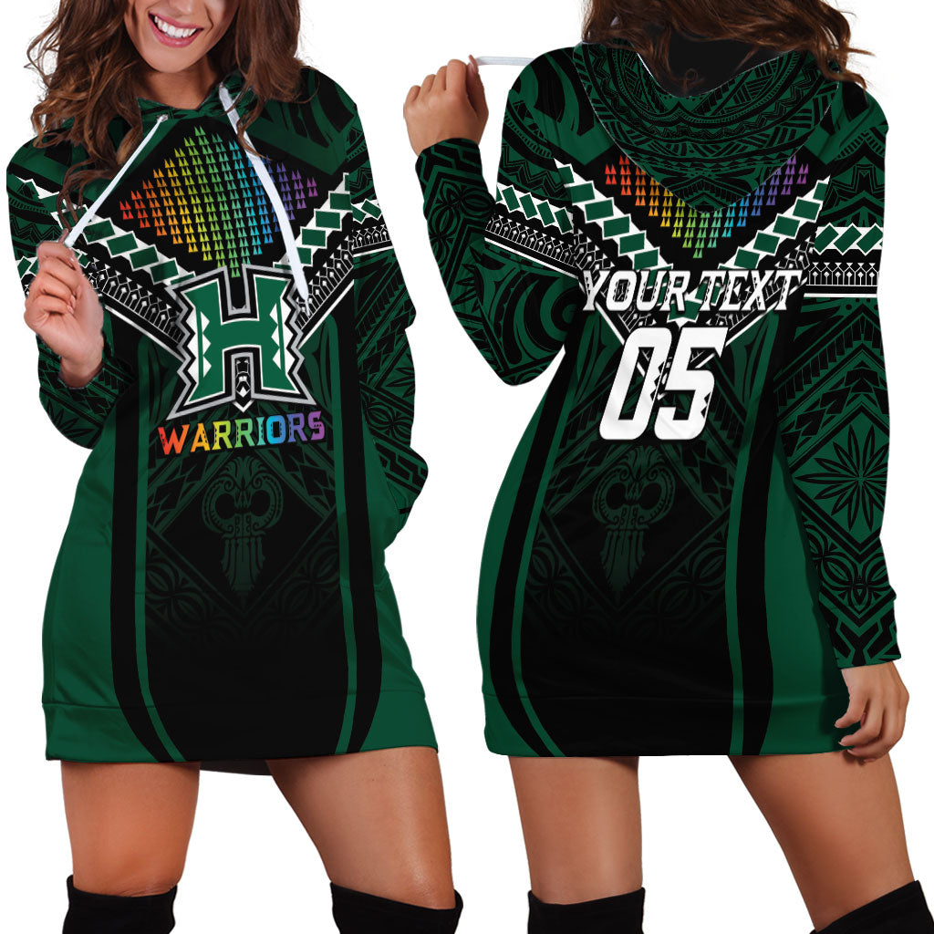 Custom Hawaii Warriors Football Hoodie Dress Rainbow Kakau Pattern Black LT05 - Polynesian Pride