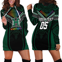 Custom Hawaii Warriors Football Hoodie Dress Rainbow Kakau Pattern Black LT05 - Polynesian Pride