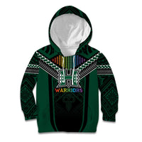 Custom Hawaii Warriors Football Kid Hoodie Rainbow Kakau Pattern Black