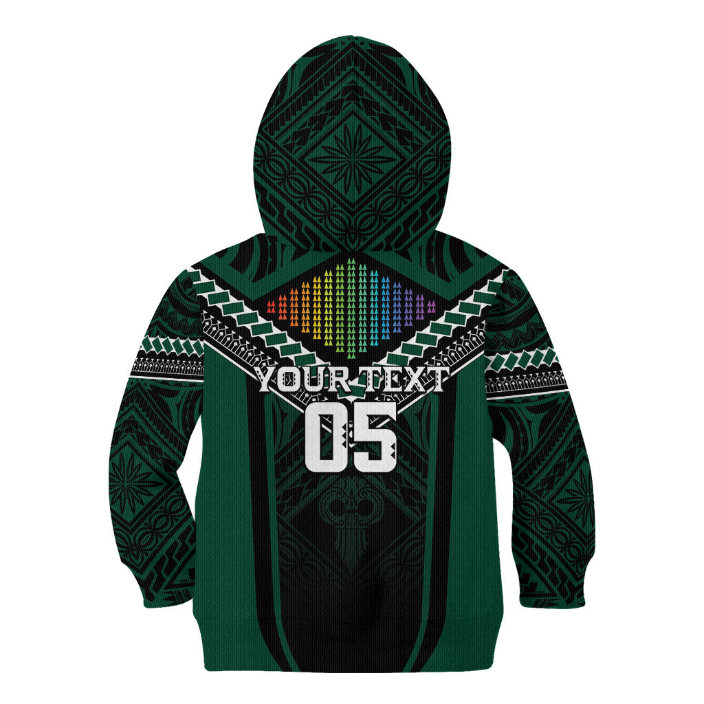 Custom Hawaii Warriors Football Kid Hoodie Rainbow Kakau Pattern Black