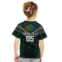 Custom Hawaii Warriors Football Kid T Shirt Rainbow Kakau Pattern Black