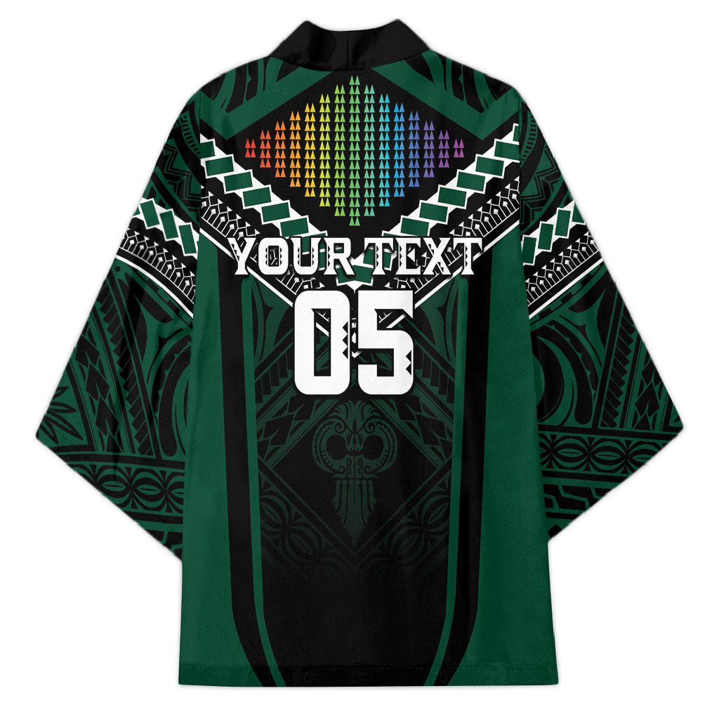Custom Hawaii Warriors Football Kimono Rainbow Kakau Pattern Black