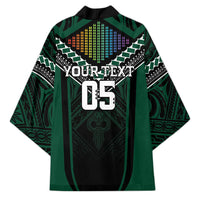 Custom Hawaii Warriors Football Kimono Rainbow Kakau Pattern Black