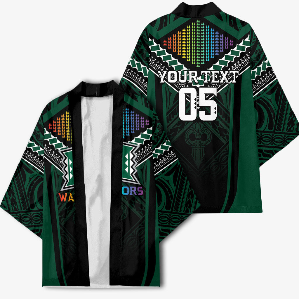 Custom Hawaii Warriors Football Kimono Rainbow Kakau Pattern Black