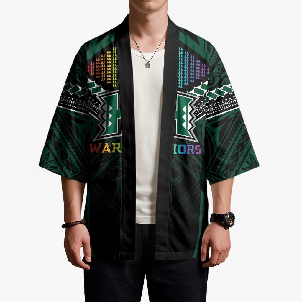 Custom Hawaii Warriors Football Kimono Rainbow Kakau Pattern Black