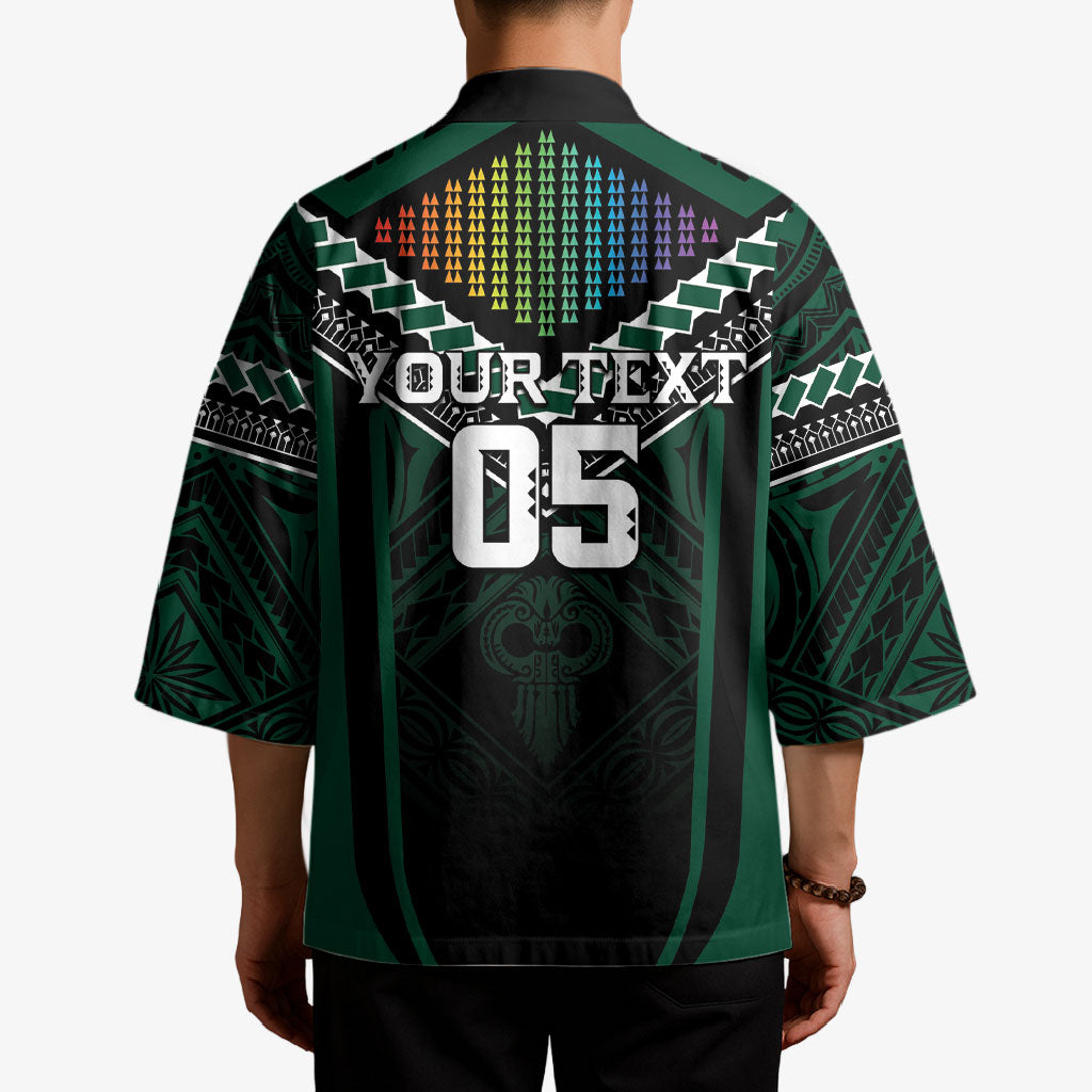 Custom Hawaii Warriors Football Kimono Rainbow Kakau Pattern Black