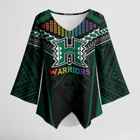 Custom Hawaii Warriors Football Kimono Sleeve Blouse Rainbow Kakau Pattern Black