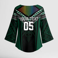 Custom Hawaii Warriors Football Kimono Sleeve Blouse Rainbow Kakau Pattern Black