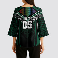 Custom Hawaii Warriors Football Kimono Sleeve Blouse Rainbow Kakau Pattern Black