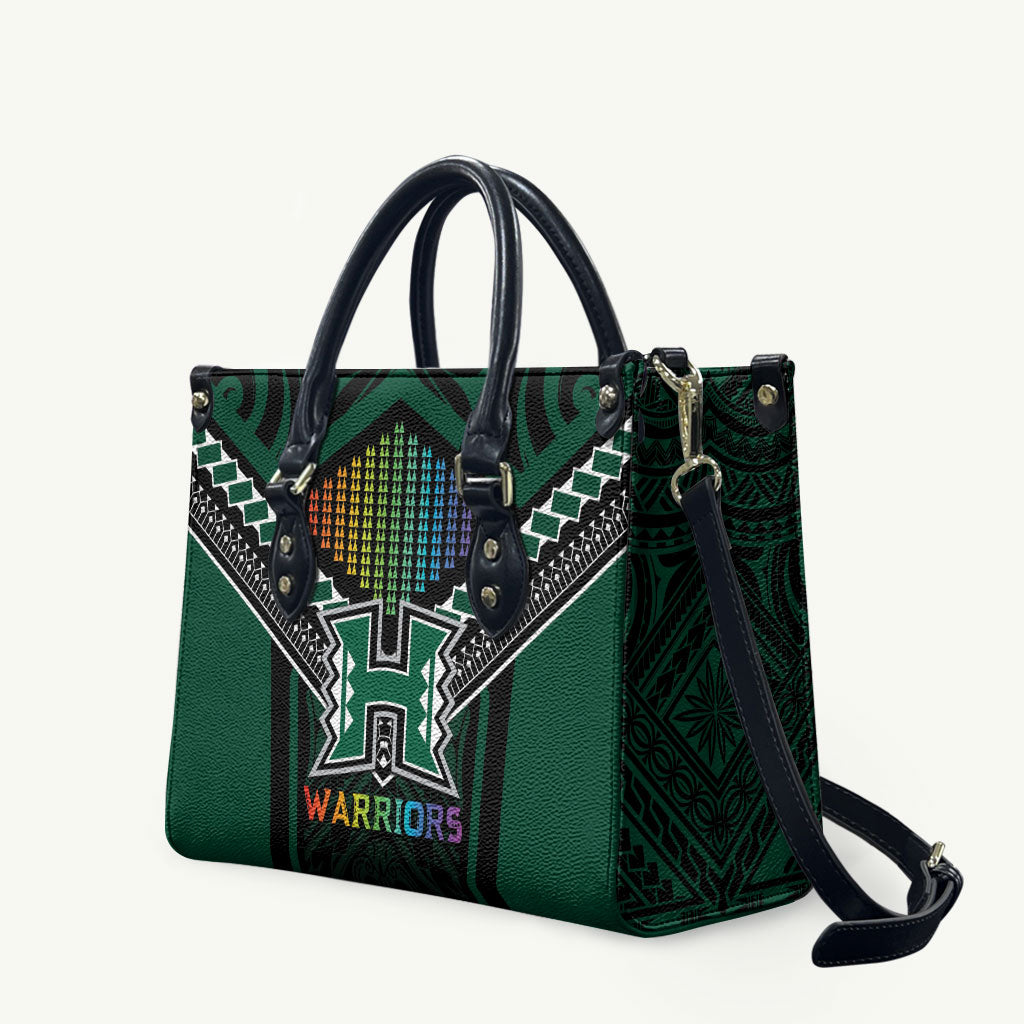 Hawaii Warriors Football Leather Bag Rainbow Kakau Pattern Black