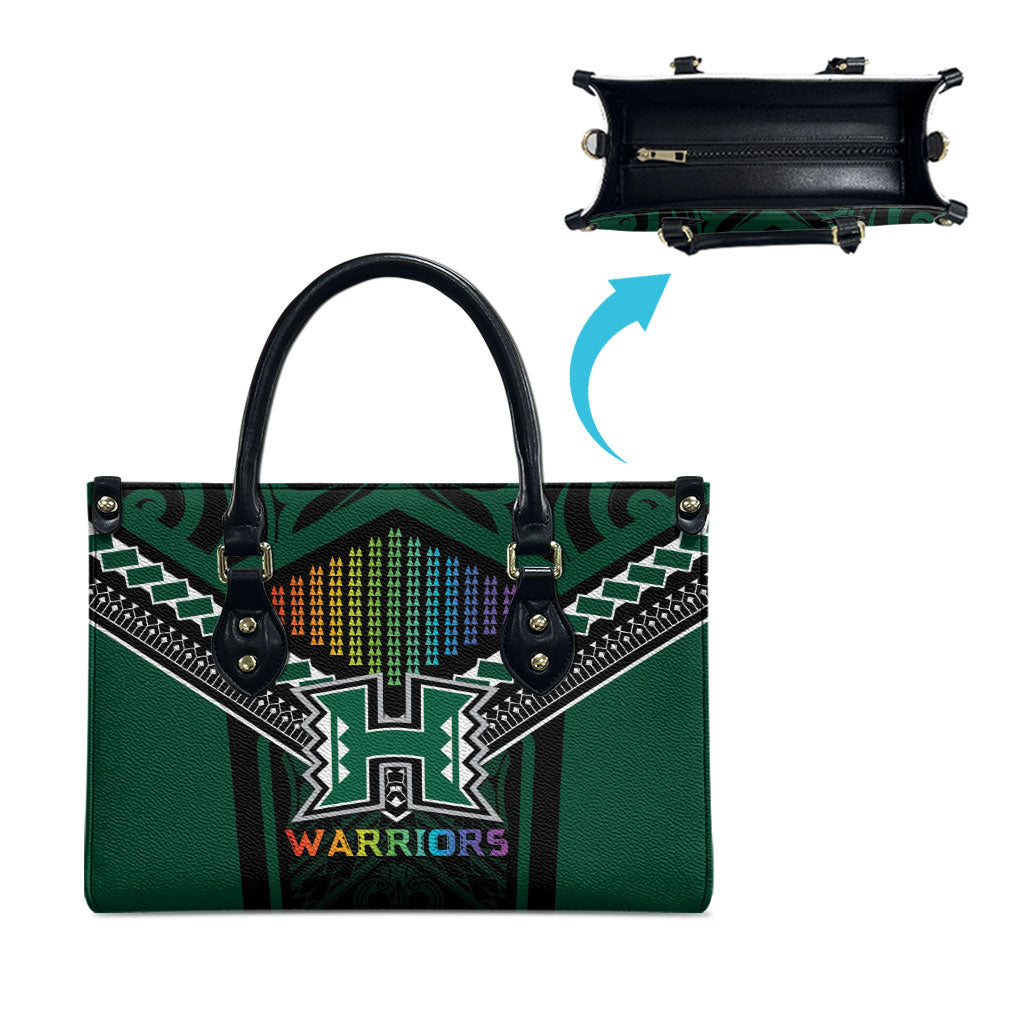 Hawaii Warriors Football Leather Bag Rainbow Kakau Pattern Black