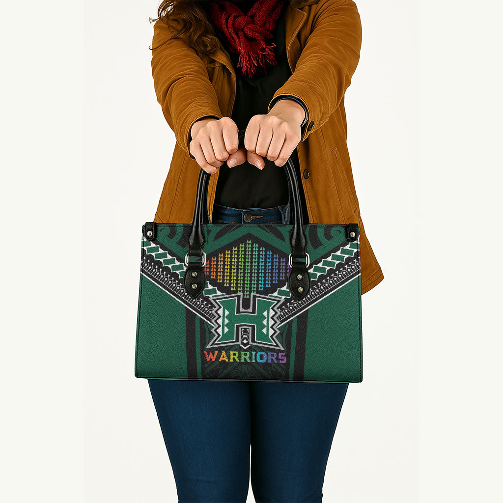 Hawaii Warriors Football Leather Bag Rainbow Kakau Pattern Black