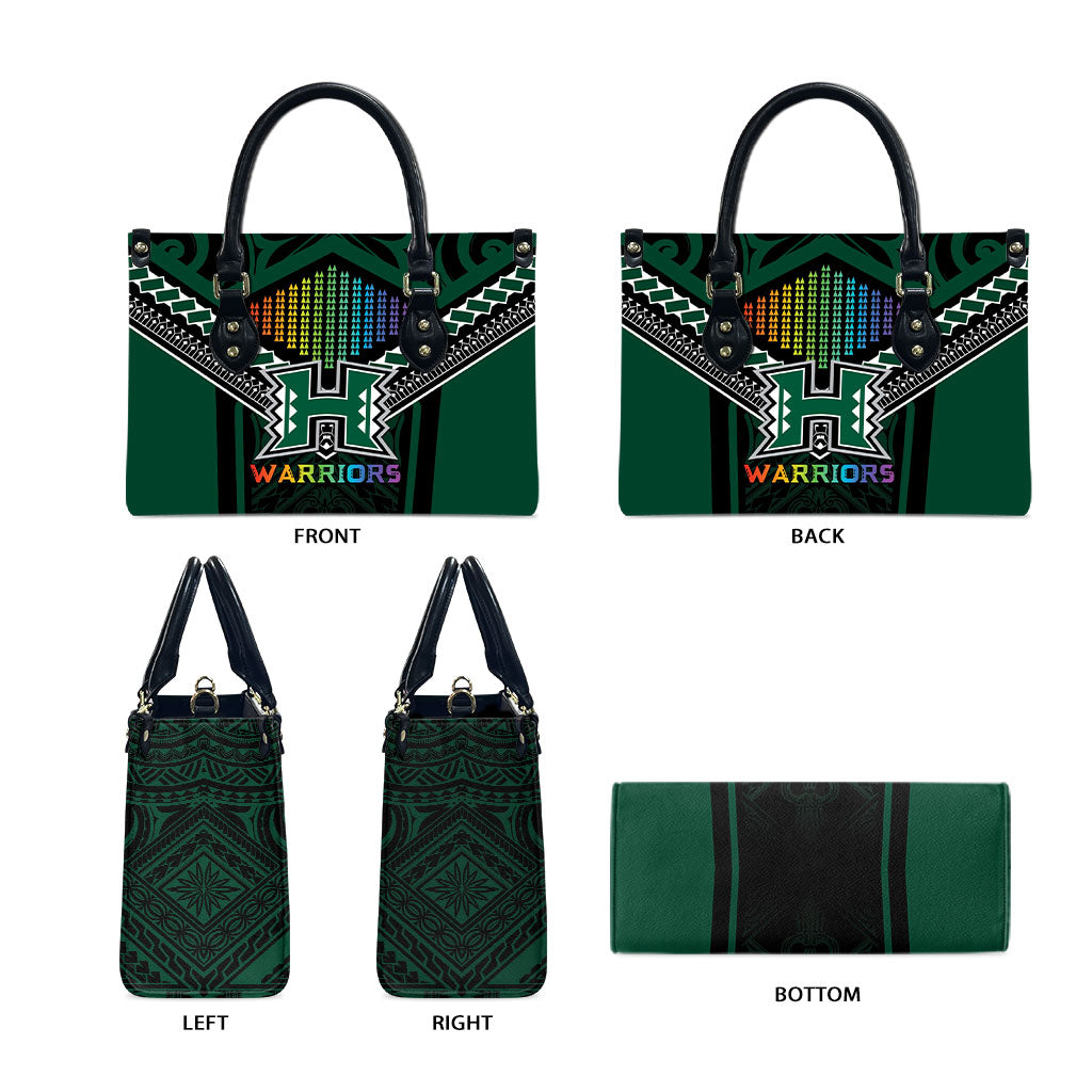 Hawaii Warriors Football Leather Bag Rainbow Kakau Pattern Black
