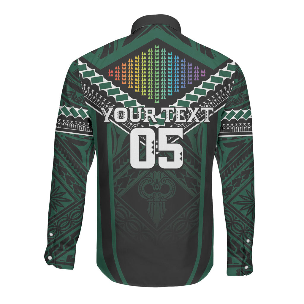 Custom Hawaii Warriors Football Long Sleeve Button Shirt Rainbow Kakau Pattern Black