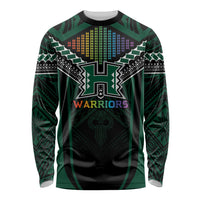 Custom Hawaii Warriors Football Long Sleeve Shirt Rainbow Kakau Pattern Black