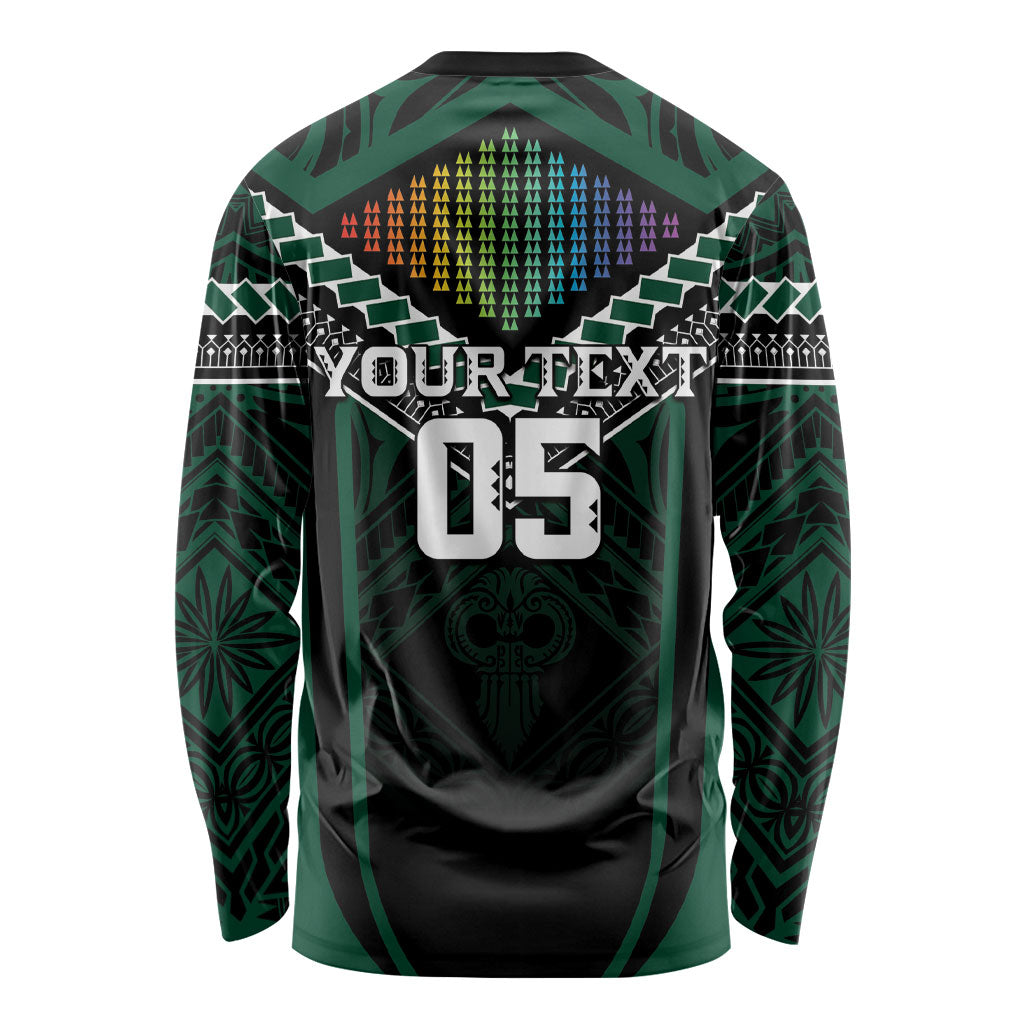 Custom Hawaii Warriors Football Long Sleeve Shirt Rainbow Kakau Pattern Black