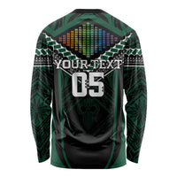 Custom Hawaii Warriors Football Long Sleeve Shirt Rainbow Kakau Pattern Black
