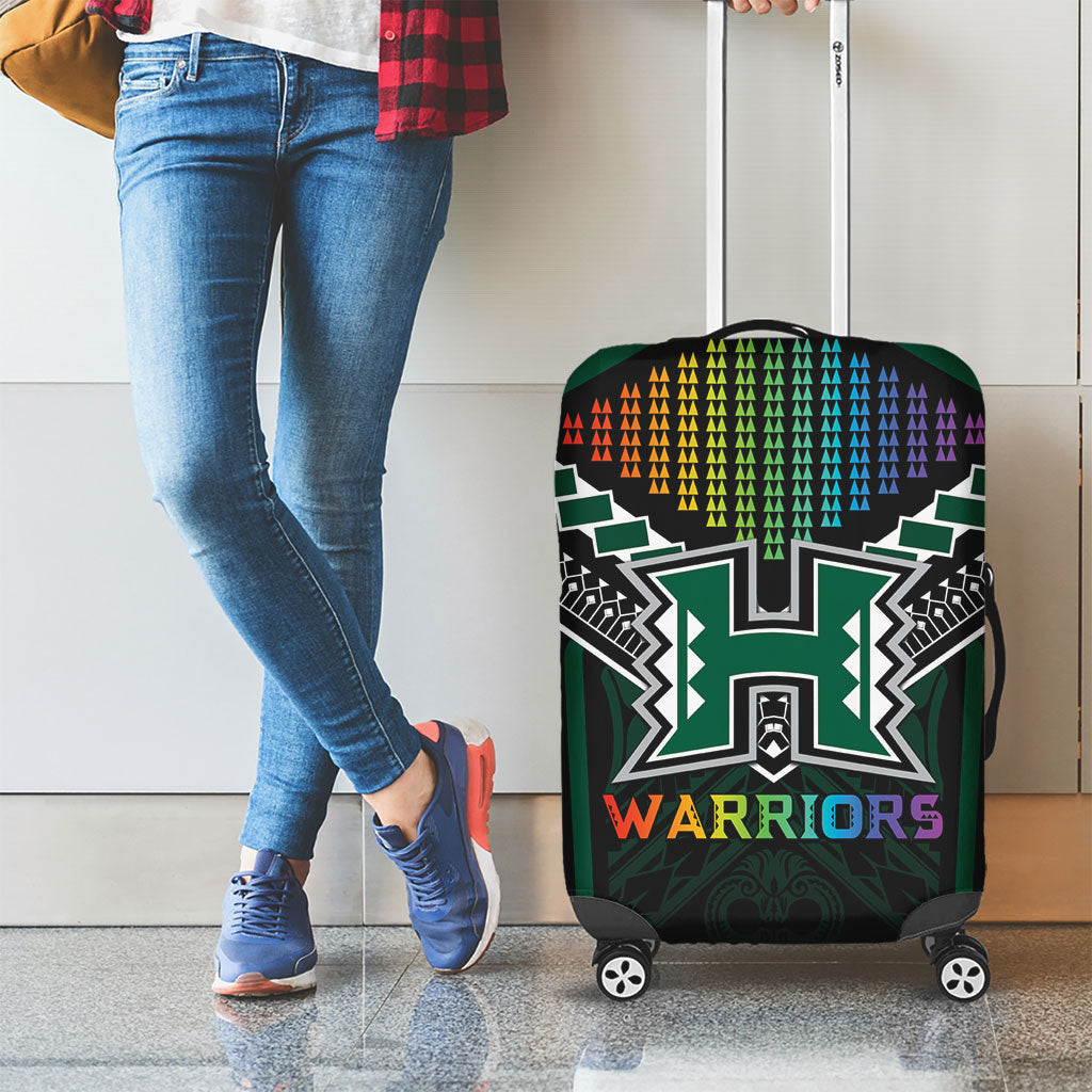 Hawaii Warriors Football Luggage Cover Rainbow Kakau Pattern Black