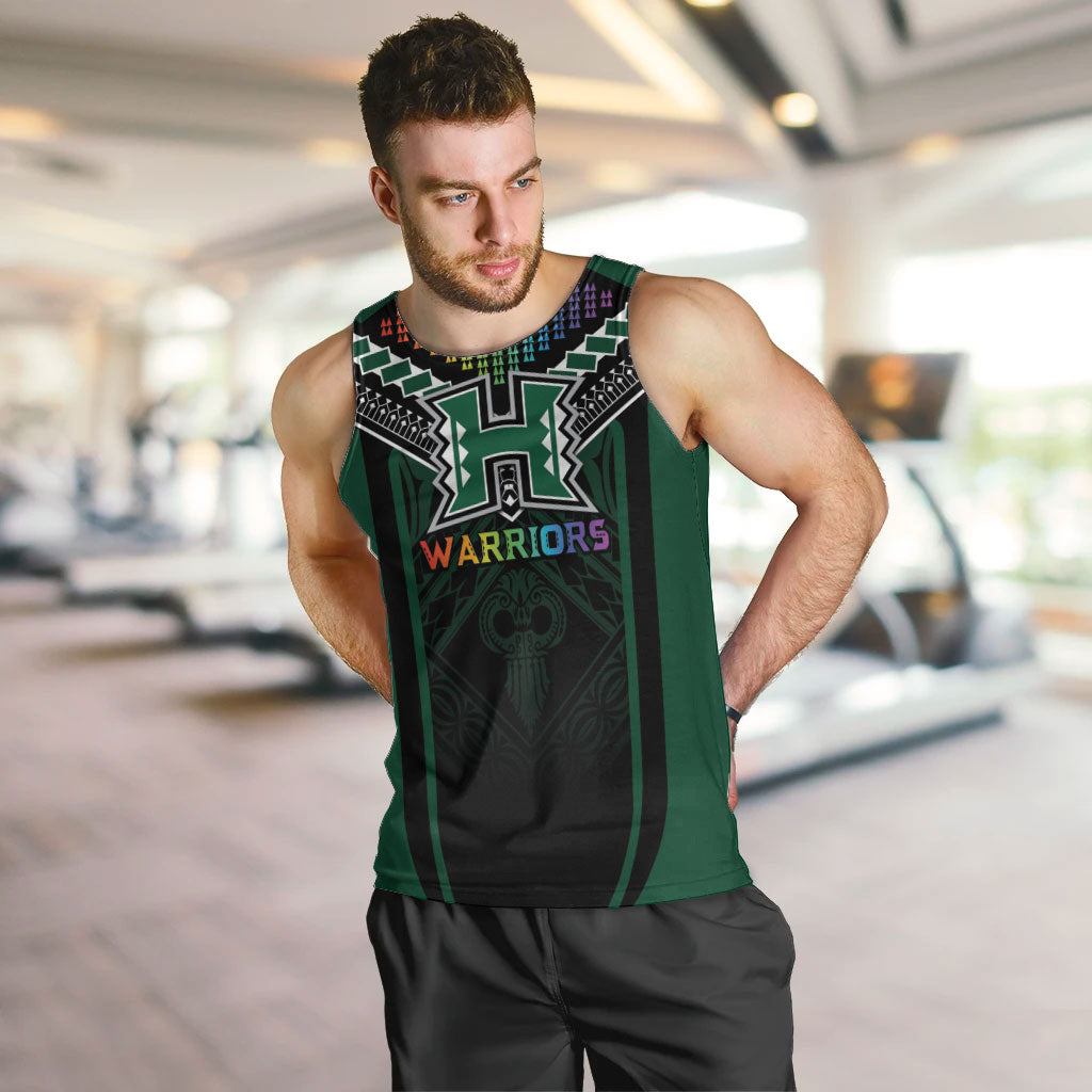 Custom Hawaii Warriors Football Men Tank Top Rainbow Kakau Pattern Black