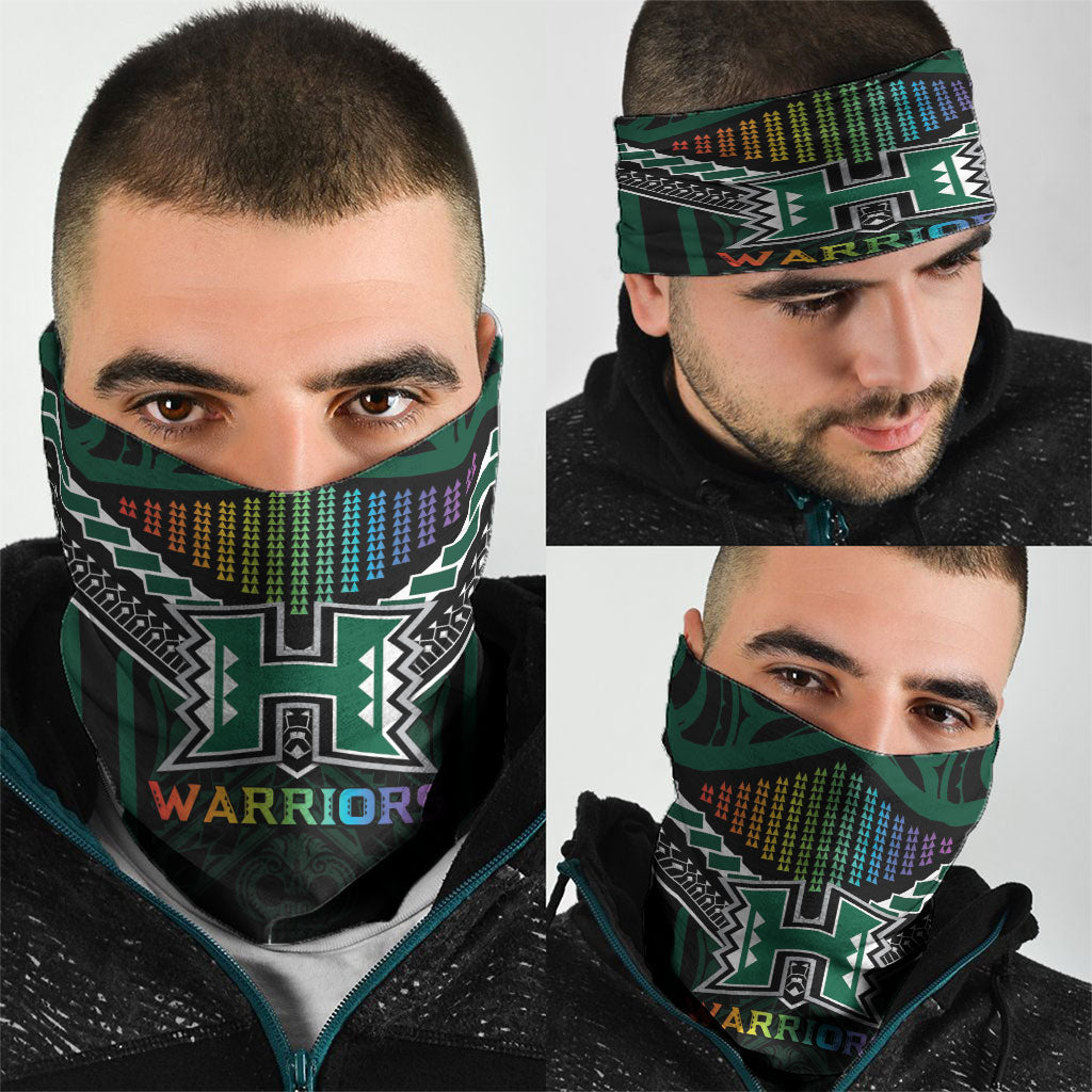 Hawaii Warriors Football Neck Gaiter Rainbow Kakau Pattern Black
