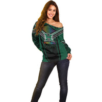 Custom Hawaii Warriors Football Off Shoulder Sweater Rainbow Kakau Pattern Black
