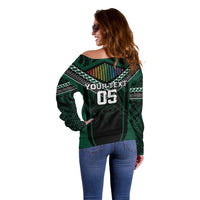 Custom Hawaii Warriors Football Off Shoulder Sweater Rainbow Kakau Pattern Black