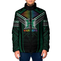 Custom Hawaii Warriors Football Padded Jacket Rainbow Kakau Pattern Black LT05 Men Black - Polynesian Pride