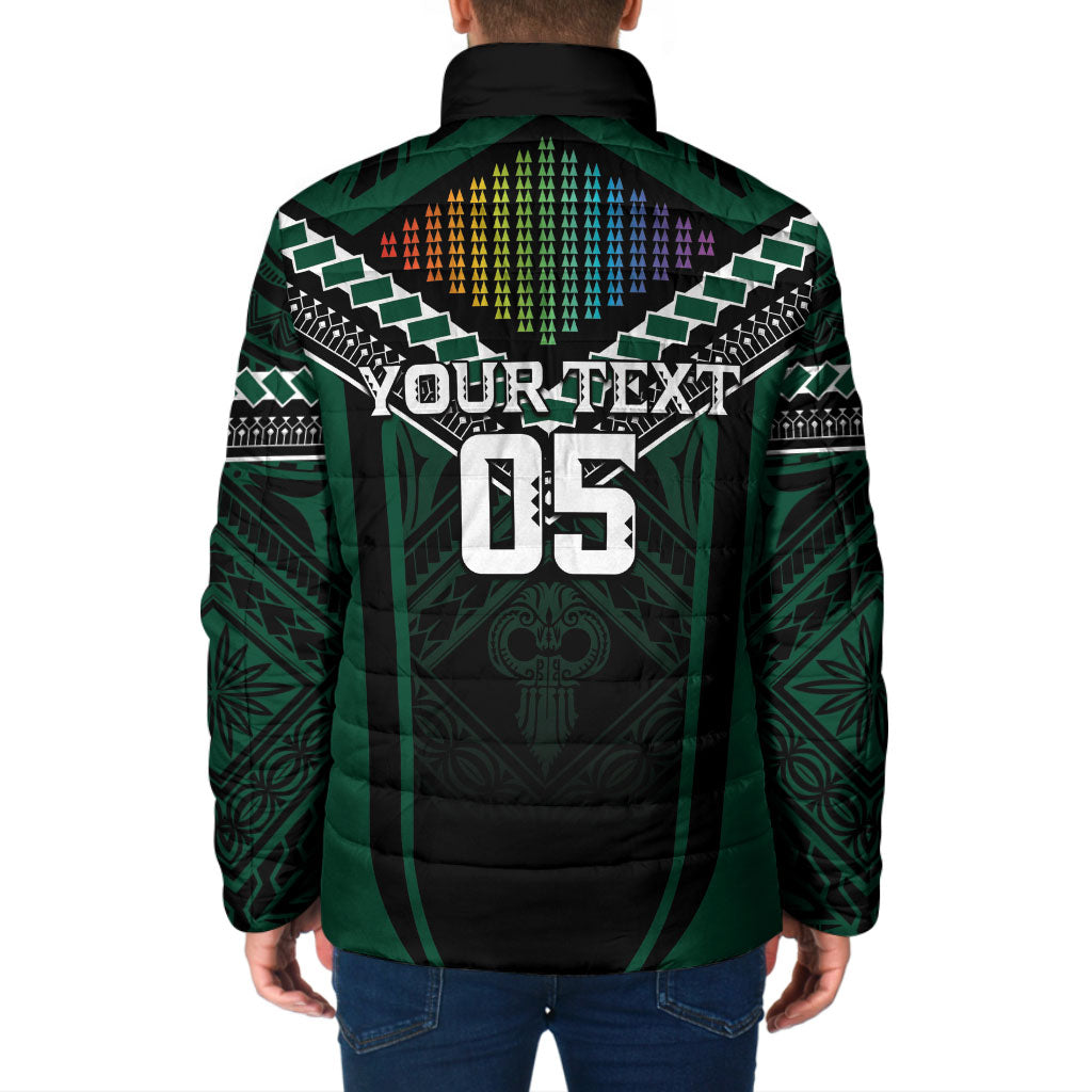 Custom Hawaii Warriors Football Padded Jacket Rainbow Kakau Pattern Black LT05 - Polynesian Pride