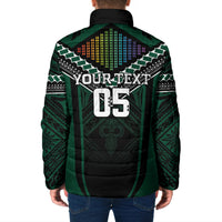 Custom Hawaii Warriors Football Padded Jacket Rainbow Kakau Pattern Black LT05 - Polynesian Pride