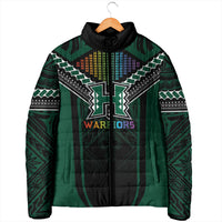 Custom Hawaii Warriors Football Padded Jacket Rainbow Kakau Pattern Black LT05 - Polynesian Pride