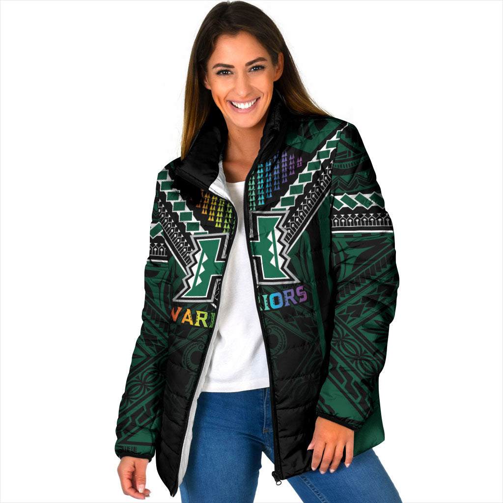 Custom Hawaii Warriors Football Padded Jacket Rainbow Kakau Pattern Black LT05 Women Black - Polynesian Pride