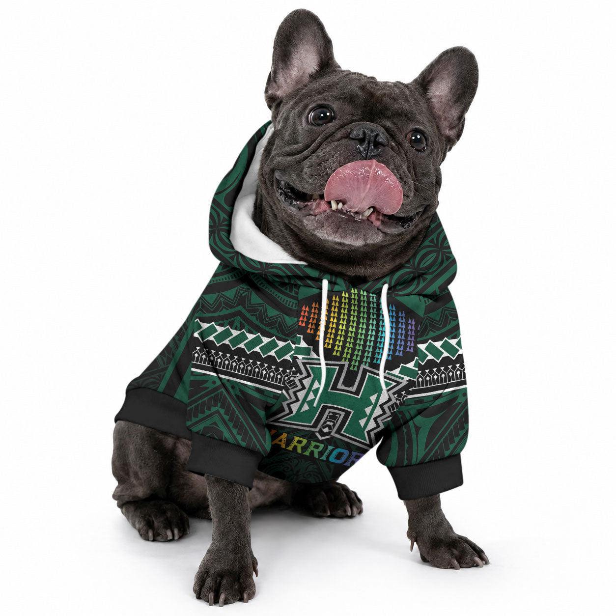 Custom Hawaii Warriors Football Pet Hoodie Rainbow Kakau Pattern Black
