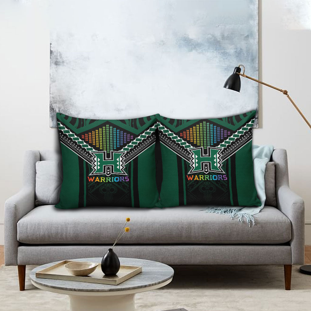 Hawaii Warriors Football Pillow Cover Rainbow Kakau Pattern Black