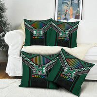 Hawaii Warriors Football Pillow Cover Rainbow Kakau Pattern Black