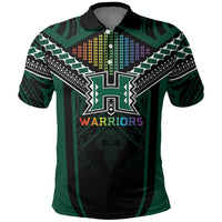 Custom Hawaii Warriors Football Polo Shirt Rainbow Kakau Pattern Black