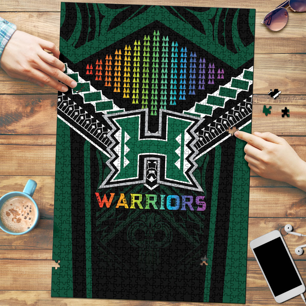 Hawaii Warriors Football Puzzle Rainbow Kakau Pattern Black