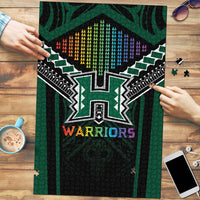 Hawaii Warriors Football Puzzle Rainbow Kakau Pattern Black
