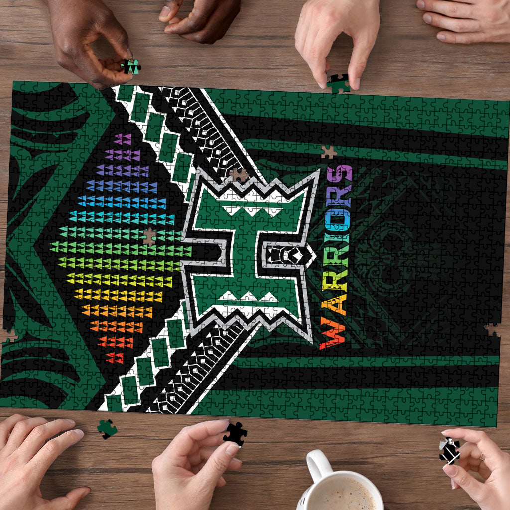 Hawaii Warriors Football Puzzle Rainbow Kakau Pattern Black