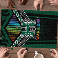 Hawaii Warriors Football Puzzle Rainbow Kakau Pattern Black