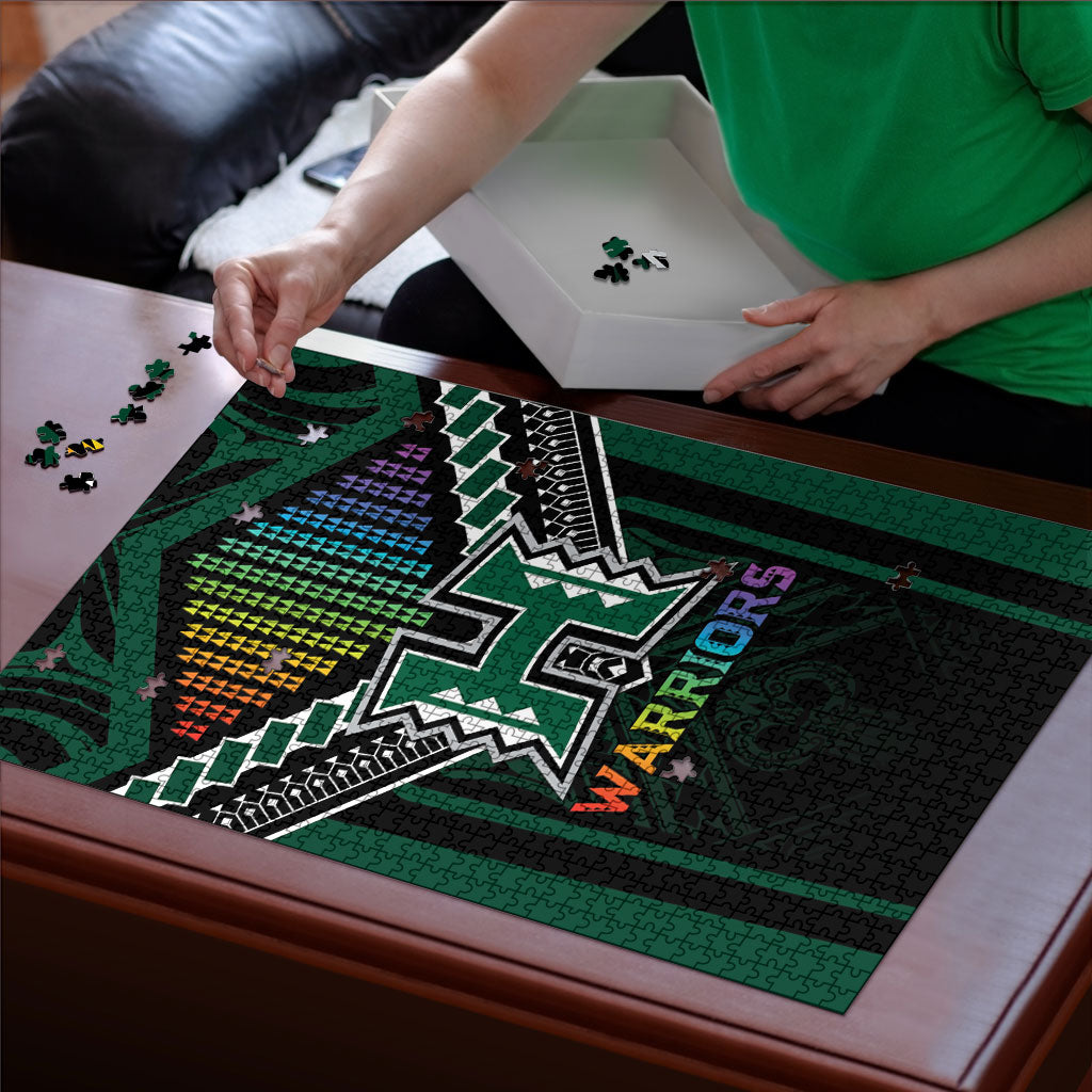 Hawaii Warriors Football Puzzle Rainbow Kakau Pattern Black