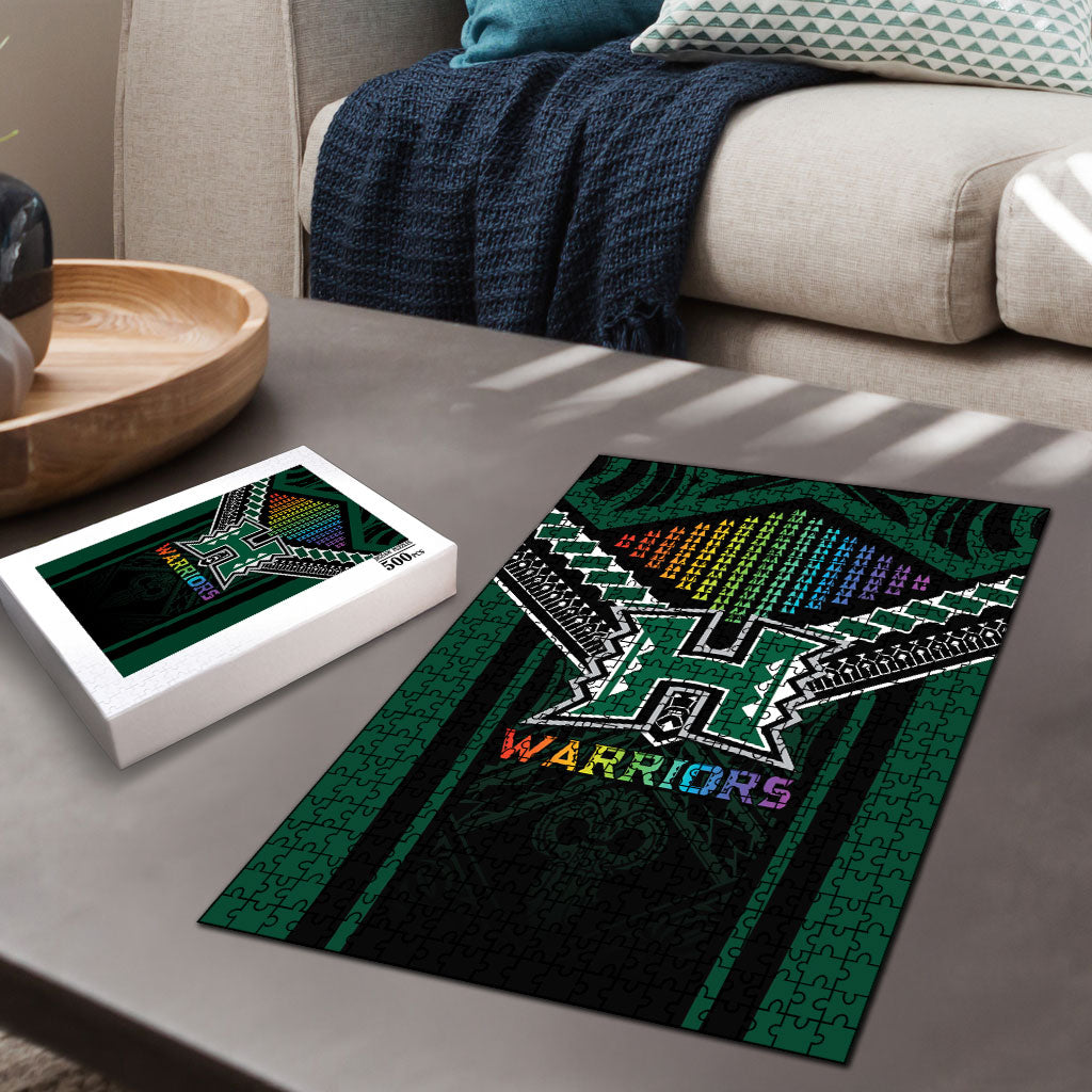 Hawaii Warriors Football Puzzle Rainbow Kakau Pattern Black