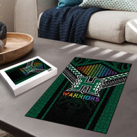 Hawaii Warriors Football Puzzle Rainbow Kakau Pattern Black