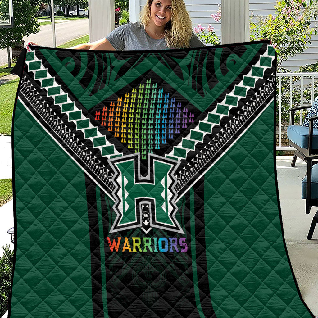 Hawaii Warriors Football Quilt Rainbow Kakau Pattern Black