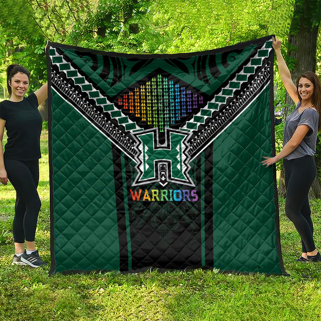 Hawaii Warriors Football Quilt Rainbow Kakau Pattern Black