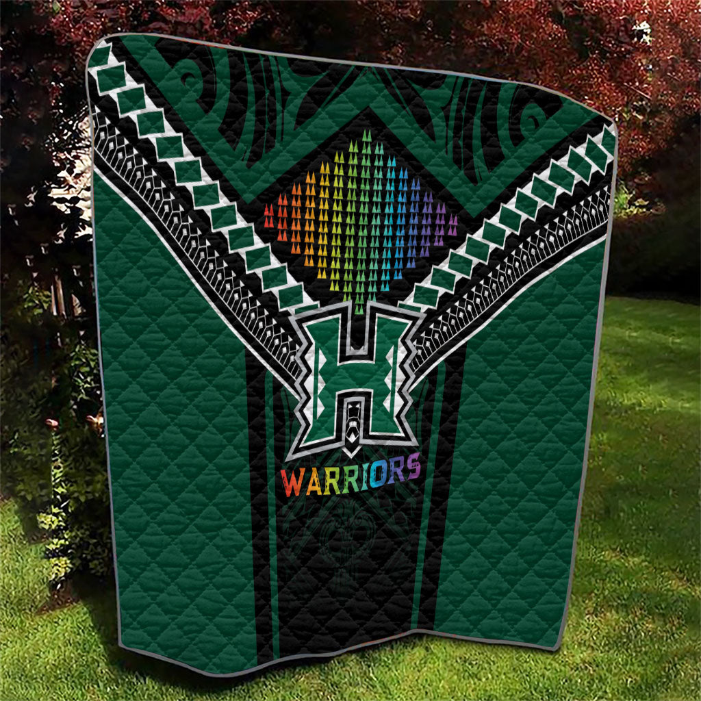 Hawaii Warriors Football Quilt Rainbow Kakau Pattern Black